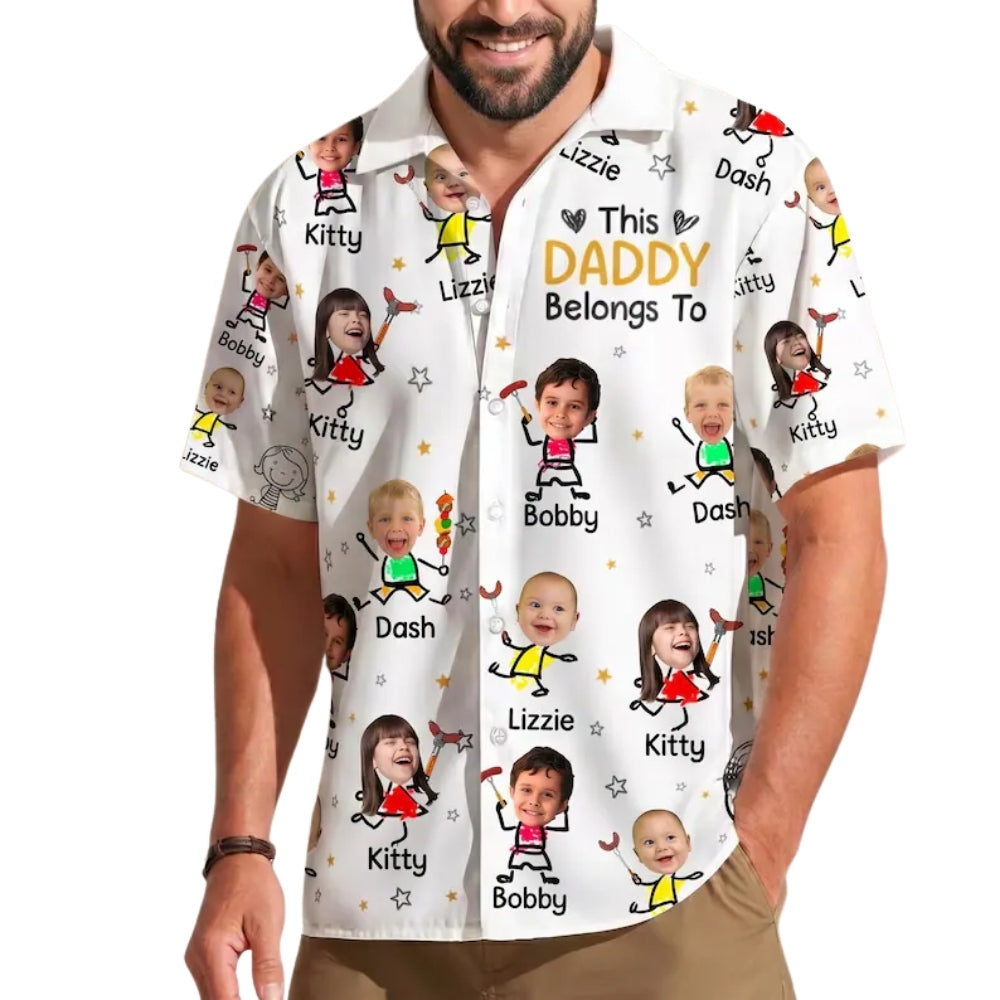 This Grandpa Belongs To Custom Kid Face Hawaiian Shirts, Custom Father's Day Hawaiian Shirts For Dad Grandpa HE0226