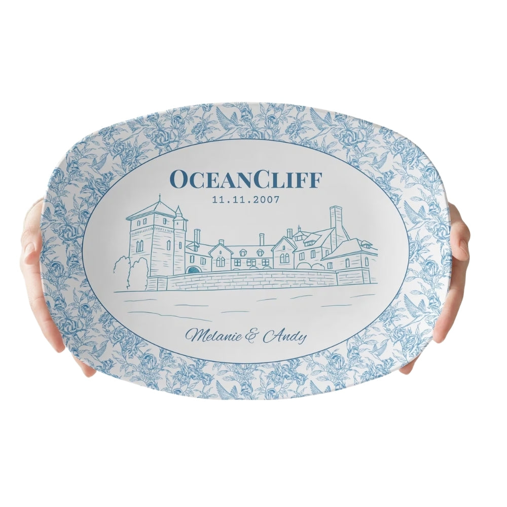 Custom Blue and White Wedding Venue Platter, Custom Platter For Wedding Engagement WD0060