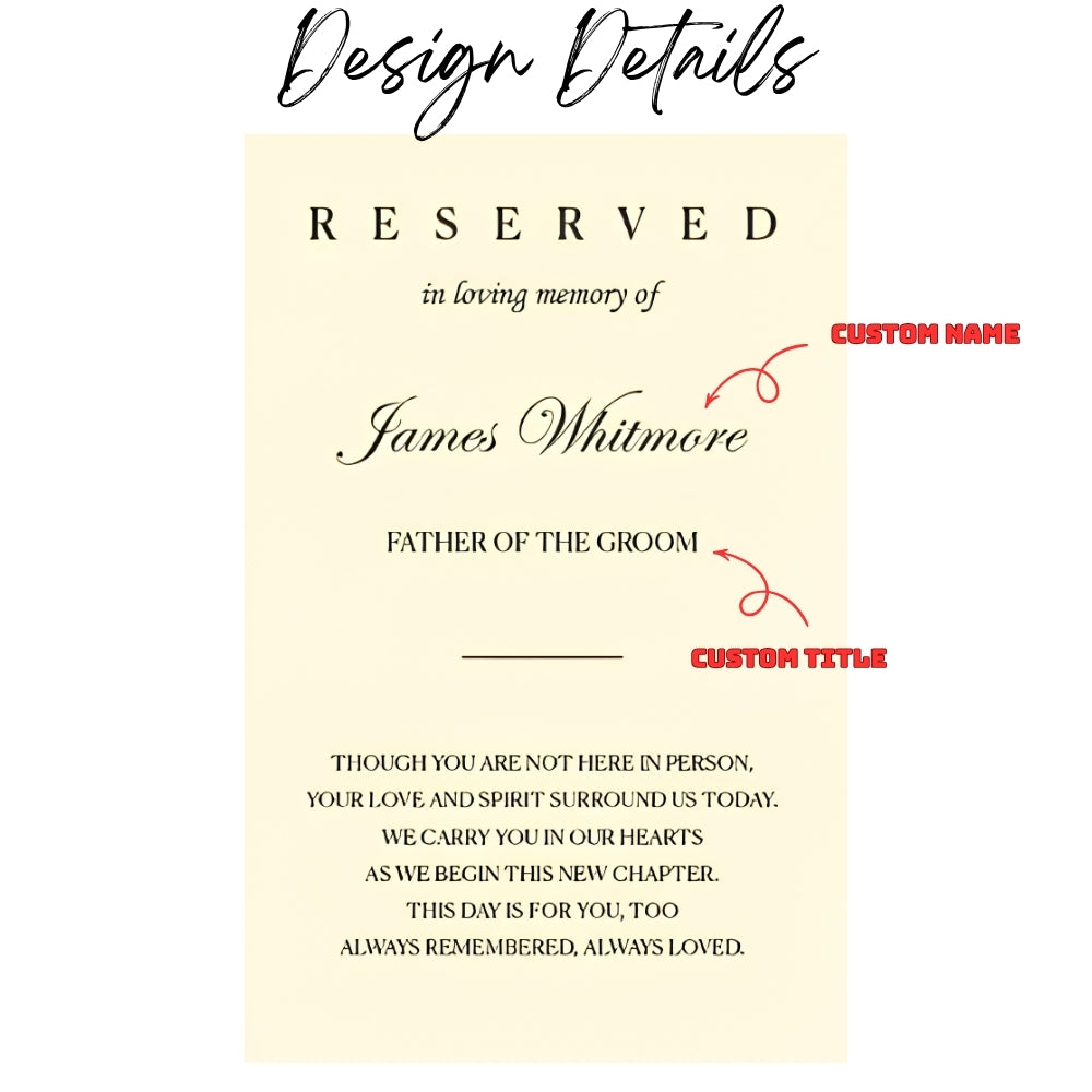 Reserved In Loving Memory Of Father Of The Groom Custom Wedding Sign Chair, Custom Memorial Sign Chair WD0326