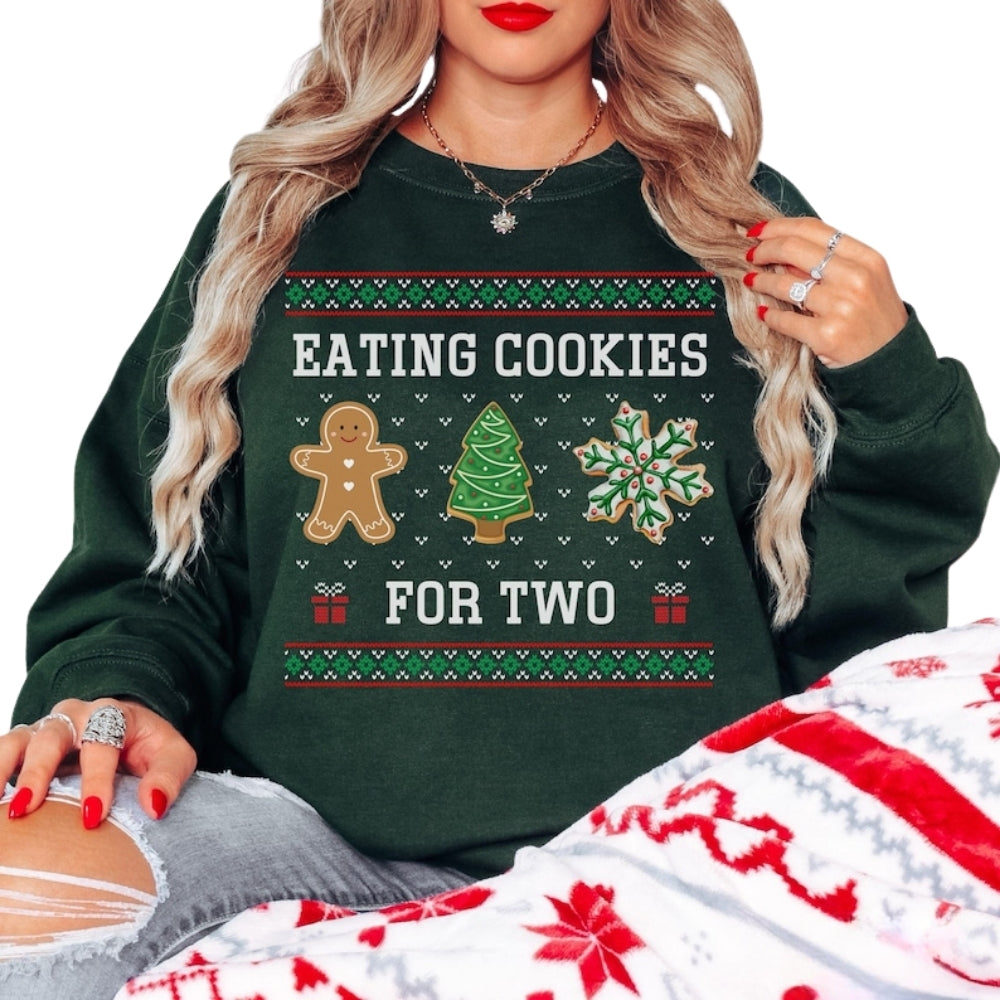 Eating Cookies For Two Christmas Sweatshirt, Pregnancy Announcement Christmas Sweatshirt 2D0655