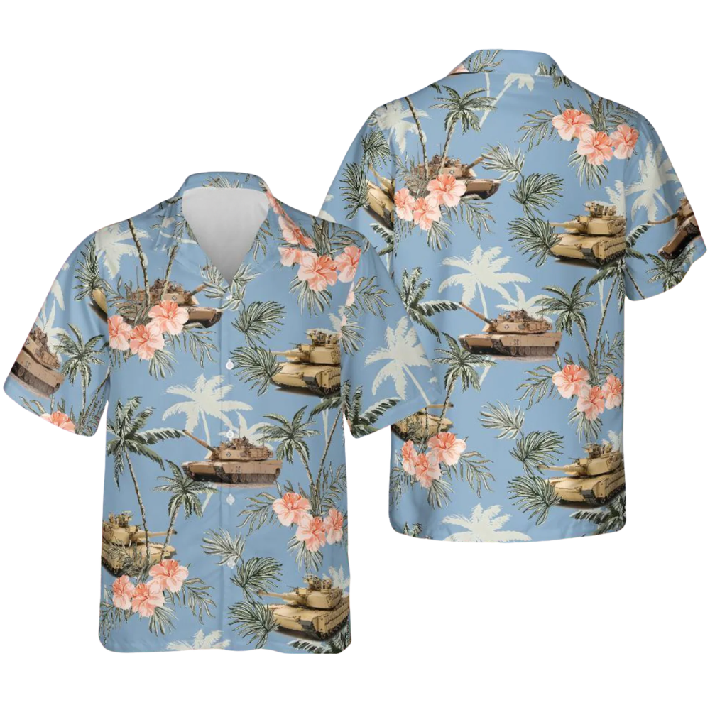 M1 Abrams Tank Men's Floral Hawaiian Shirt, Tropical M1 Abrams Tank Hawaiian Shirts HE0393