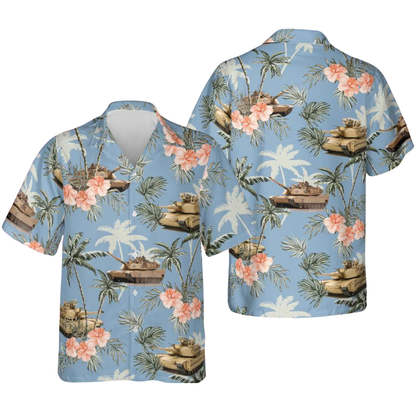 M1 Abrams Tank Men's Floral Hawaiian Shirt, Tropical M1 Abrams Tank Hawaiian Shirts HE0393