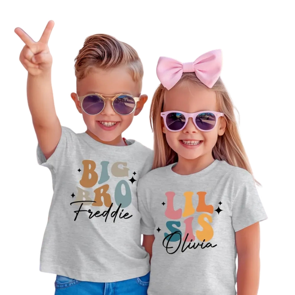 Big Bro Lil Sis Custom Name Matching Sibings T Shirts, Custom Matching Brother And Sister Family Shirts ET0223