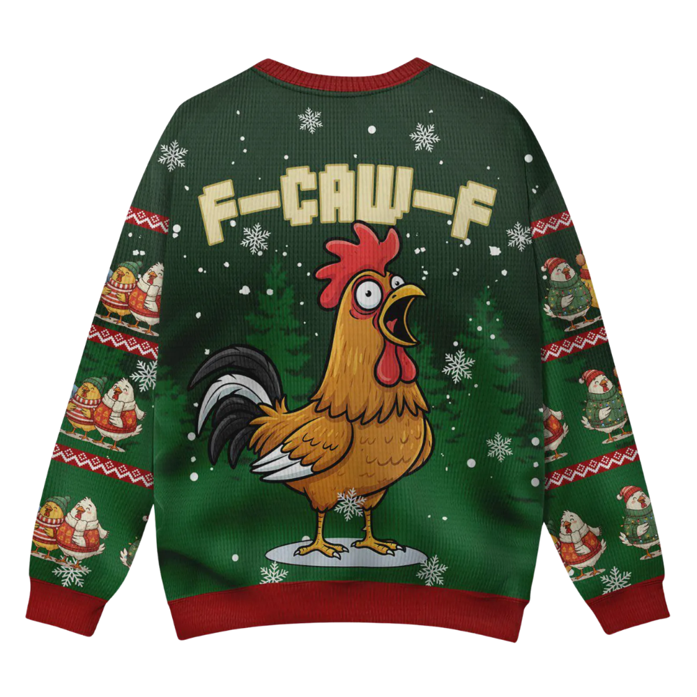 F-Caw-F Rooster Ugly Christmas Sweatshirt, Funny Chicken Christmas Sweater 2D1226