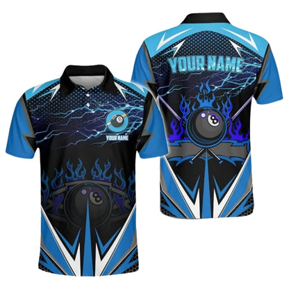 Custom Purple Thunder Flame 8 Ball Billiard Polo Shirt Mens, Custom Billiard Team Shirts BIZ0156