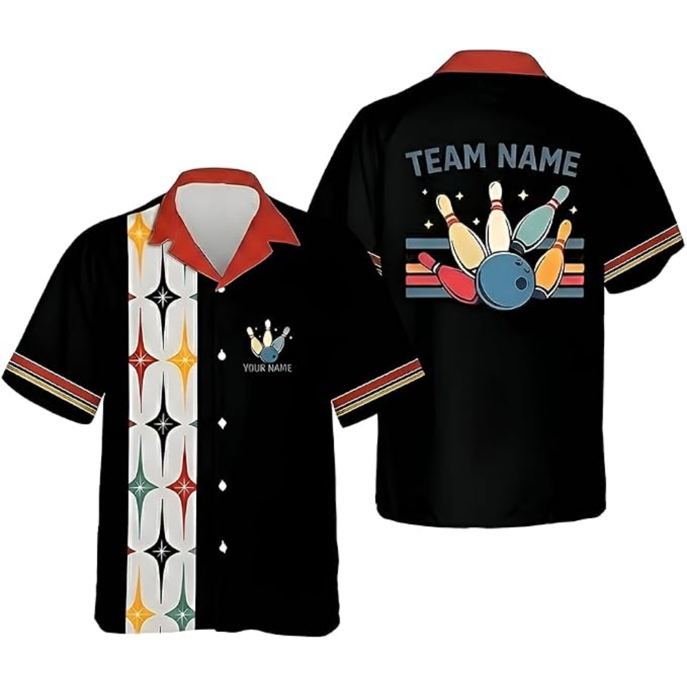 Custom Retro Starburst Bowling Hawaiian Shirt For Men, Custom Retro Bowling Team Shirts BZ0790