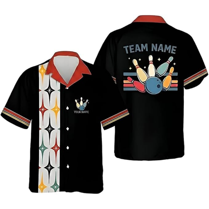 Custom Retro Starburst Bowling Hawaiian Shirt For Men, Custom Retro Bowling Team Shirts BZ0790