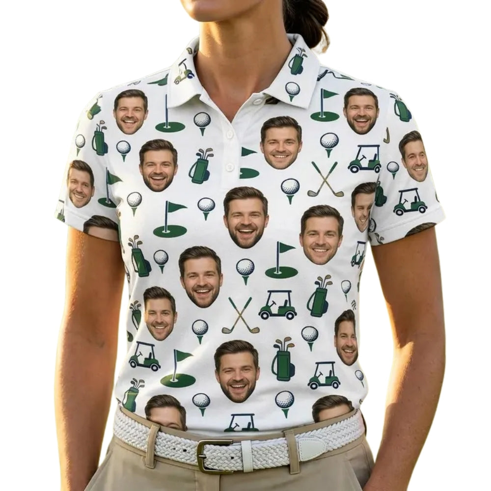 Custom Face Matching Golf Polo Shirt For Men And Women, Custom Photo Golf Shirts For Couple GE0386