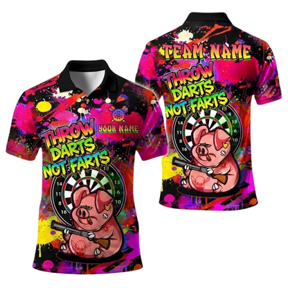 Throw Darts Not Farts Custom Pig Darts Polo Shirt For Men, Custom Funny Dart Team Shirts DE0109