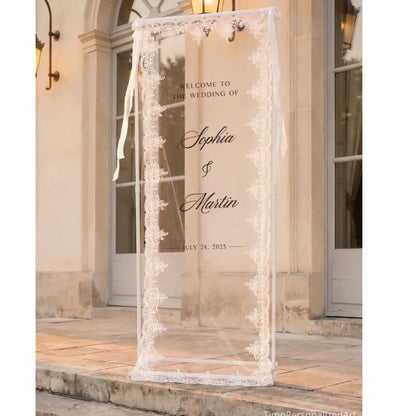 Personalized Lace Sheer Wedding Welcome Sign, Custom Welcome Lace Wedding Banner WD0237