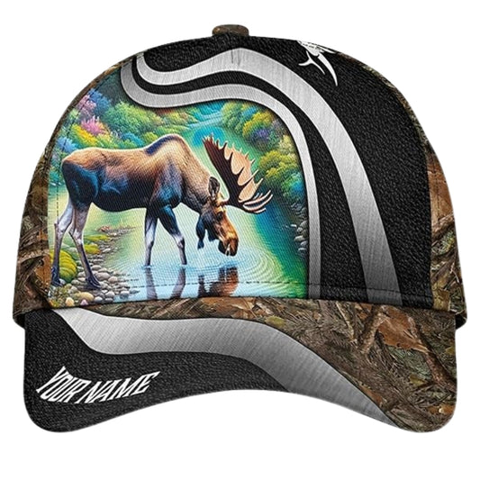 Custom Camo Moose Hunting 3D Baseball Cap For Hunter, Custom Moose Hunting Caps CP0197
