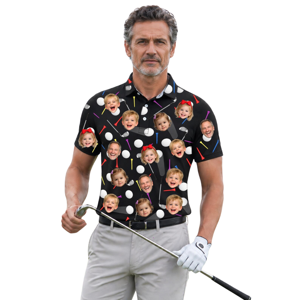 Custom Face Golf Pattern Golf Men Polo Shirt, Custom Photo Golf Shirts For Father Day GE0451