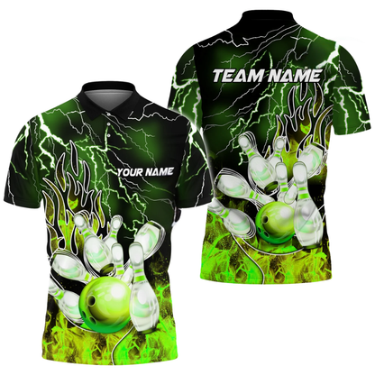 Custom Purple Flame Bowling Polo Shirt Mens, Custom Team Flame Bowling Shirts BZ0759