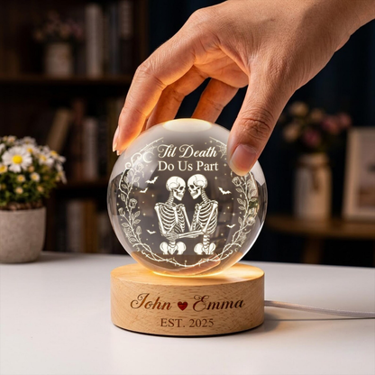 Til Death Do Us Part Custom Skeleton Couple Crystal Ball Led Night Light, Custom Wedding Keepsake Night Light WD0850