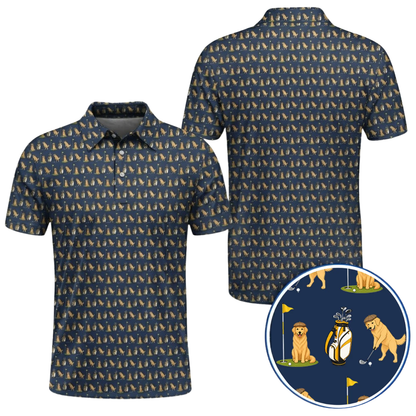 Golden Retriever Playing Golf Men's Golf Polo Shirt, Golden Retriever Lover Golf Shirt GZ0382