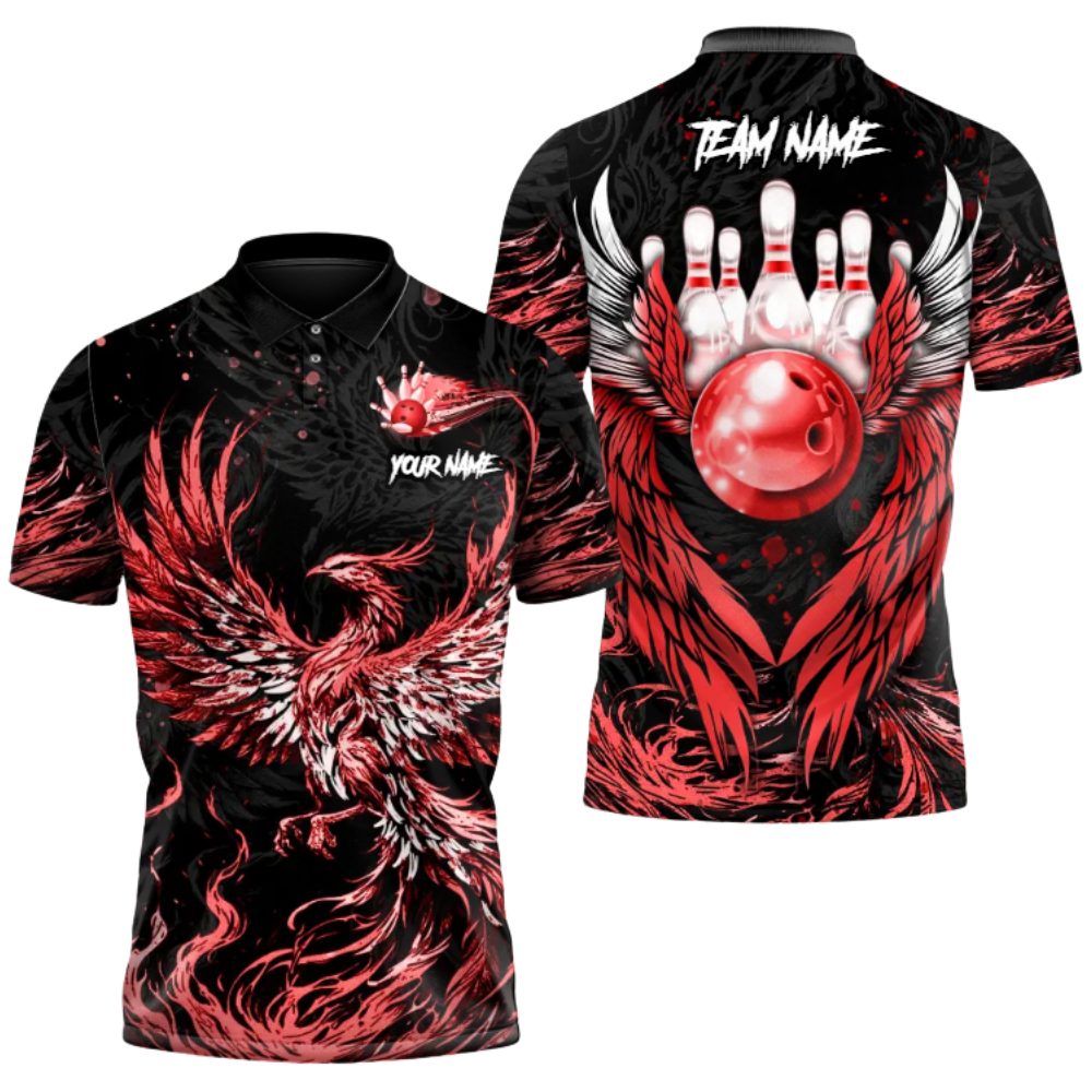 Custom Phoenix Bowling Mens Polo Shirt Red, Custom Phoenix Bowling Team Shirts BZ0740