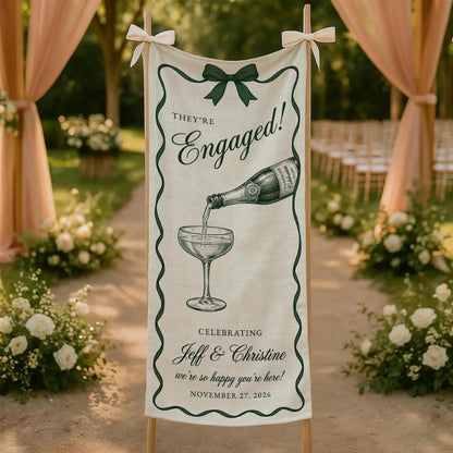 They're Engaged Personalized Fabric Welcome Banner, Custom Engagement Party Welcome Signs WD0399