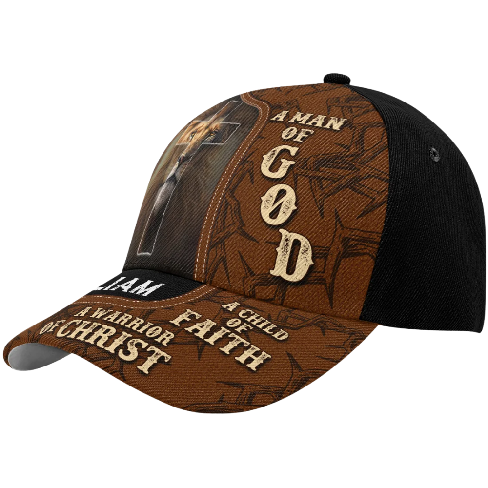 Lion A Man Of God A Child Of Faith A Warrior Of Christ Personalized Name Baseball Cap, Custom Lion Christian Cap Hat CP0578