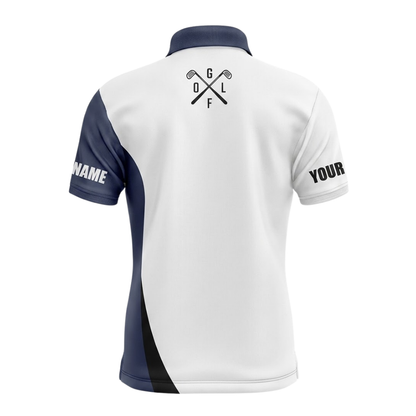 Skeleton Custom White Blue Golf Mens Polo Shirt, Custom Skull Golf Shirts GZ0326