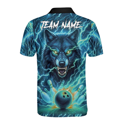 Custom Wolf Bowling Polo Shirt For Men, Custom Thunder Wolf Bowling Shirt Team BZ0772