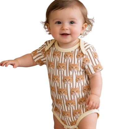 Custom Dog Cat Face Striped Baby Bodysuit, Custom Photo Pet Baby Bodysuit BB0309