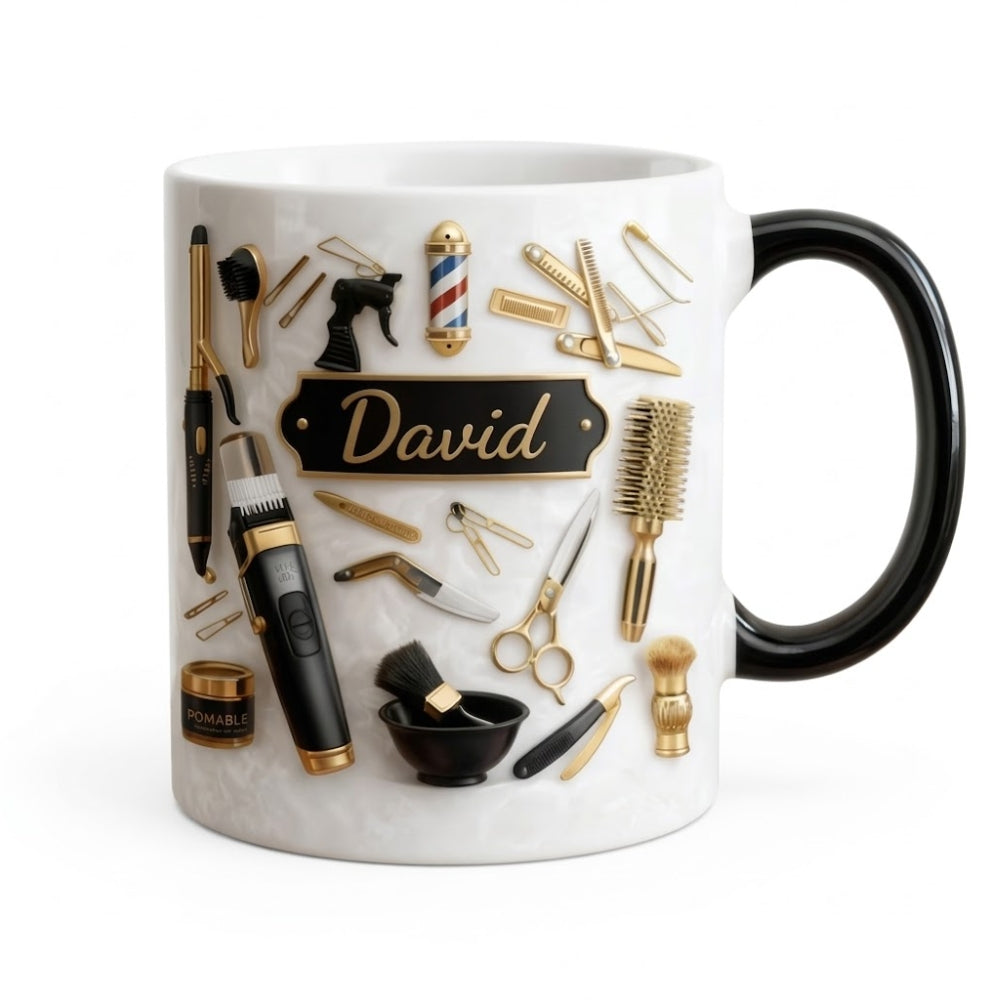 Custom Name Barber Coffee Mug, Personalized 3D Printed Mug For Barber ET0064
