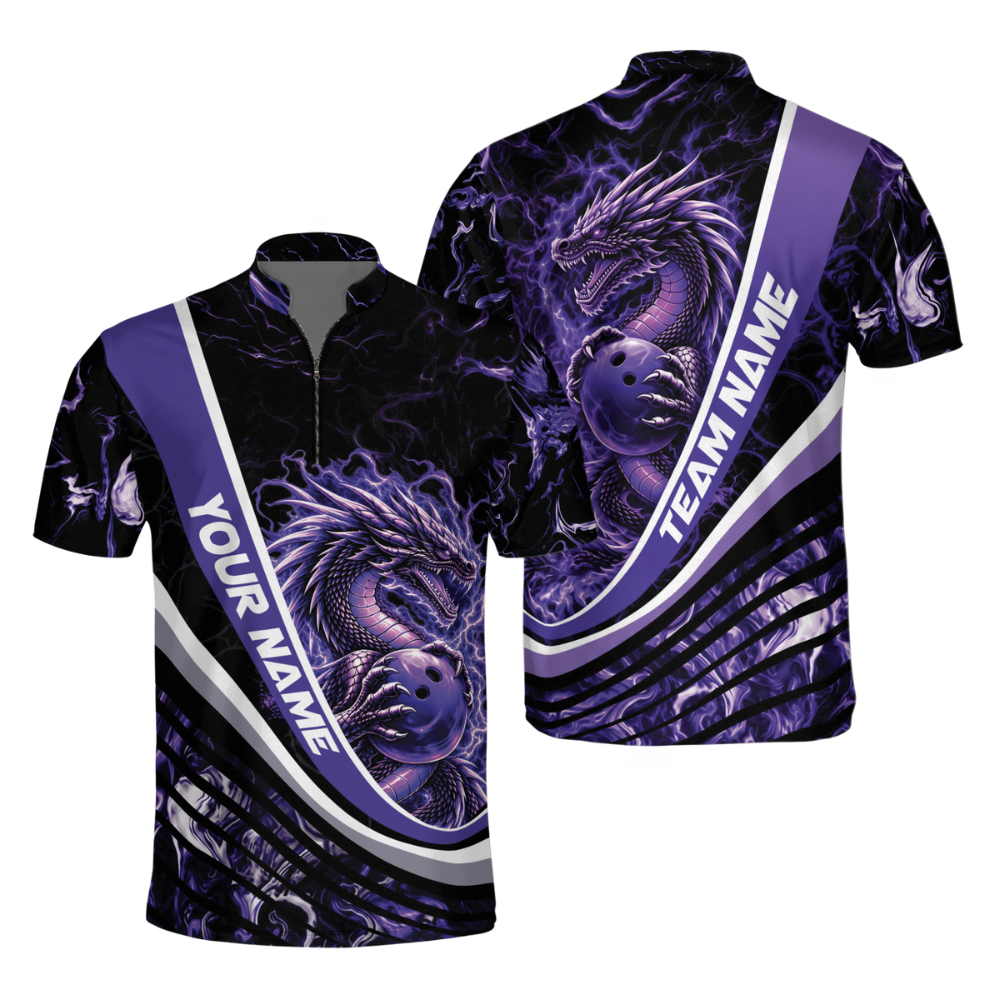 Custom Purple Dragon Bowling Jersey Shirts For Men, Custom Dragon Team Bowling Shirts BM0355