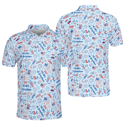 250 Years Of Freedom American Flag Golf Polo Shirt Men, 4th Of July Golf Shirts GE0478