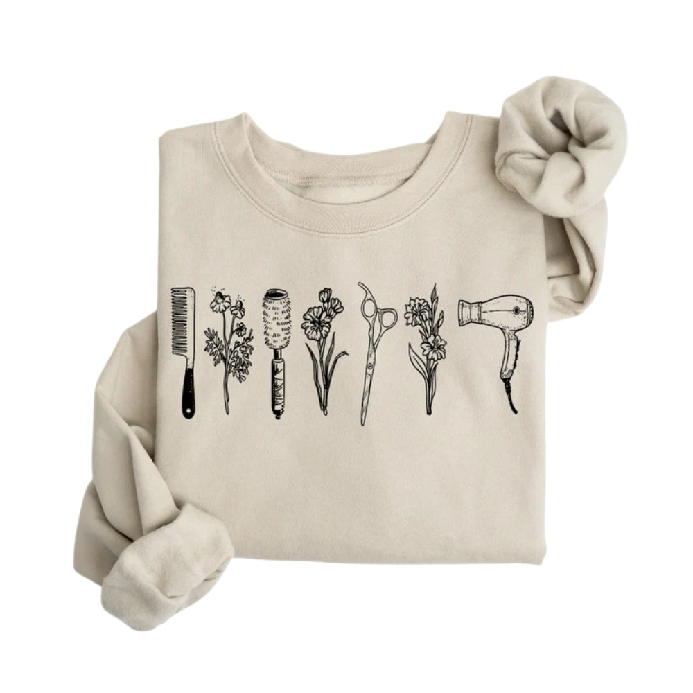 Minimalist Wildflower Hairstylist Sweatshirt, Hairstylist Hairdresser Sweatshirt 2D0813