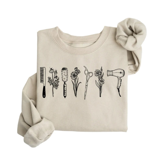 Minimalist Wildflower Hairstylist Sweatshirt, Hairstylist Hairdresser Sweatshirt 2D0813