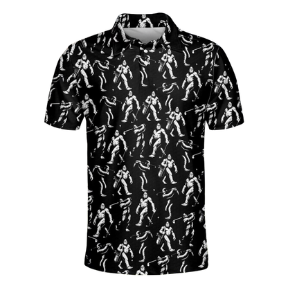Men's Bigfoot Golf Polo Shirt Black White, Sasquatch Golf Shirt GE0581