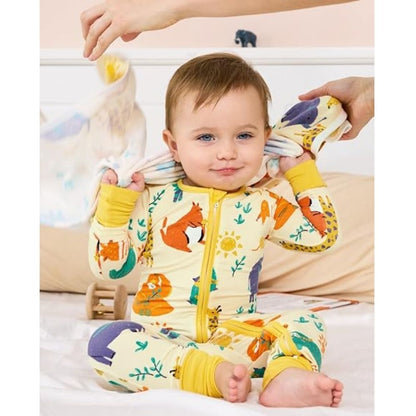 Retro Animal Baby Convertible Zippy Romper Yellow, Animal Lover Baby Convertible Romper BB0361