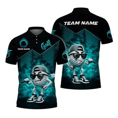 Funny Golf Ball Custom Flame Golf Men Polo Shirt, Custom Team Flame Golf Shirts GZ0273