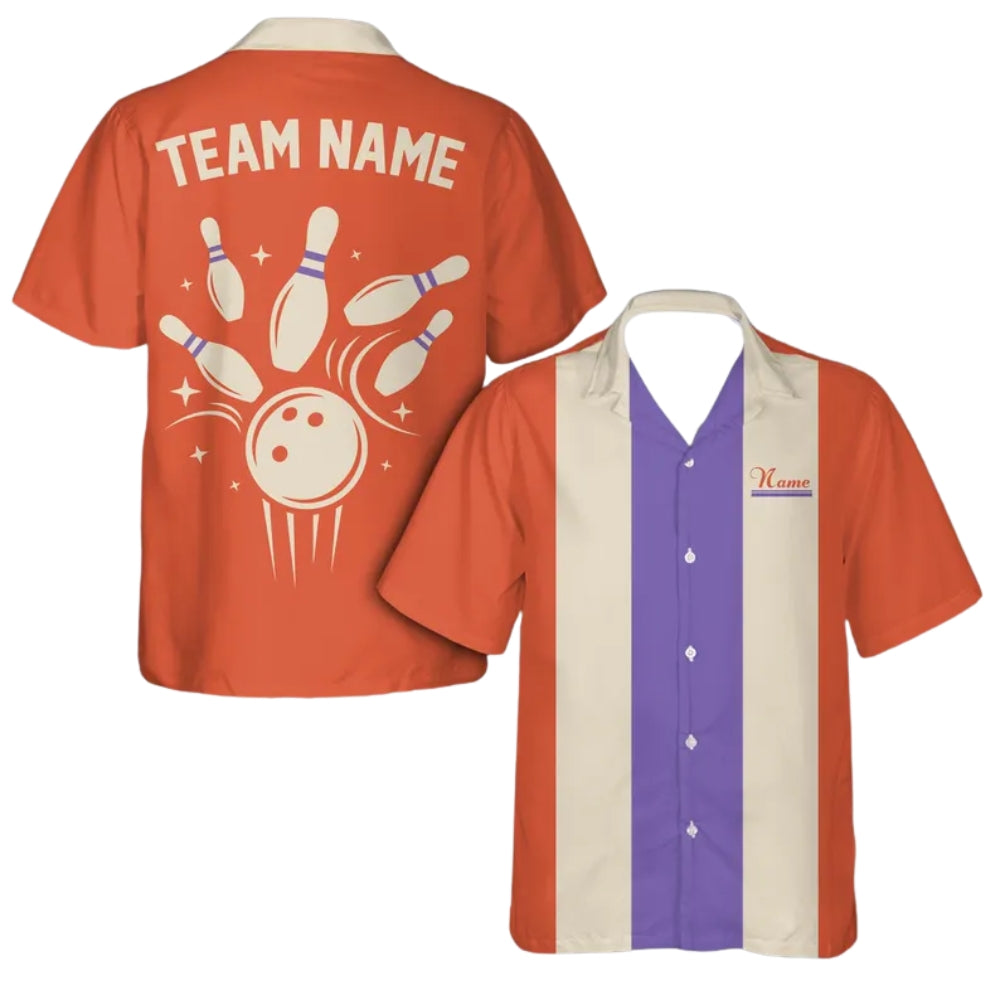 Custom Retro Blue Beige Bowling Hawaiian Shirt For Men, Custom Retro Bowling Team Shirts  BE0183