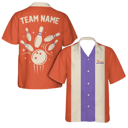 Custom Retro Blue Beige Bowling Hawaiian Shirt For Men, Custom Retro Bowling Team Shirts  BE0183