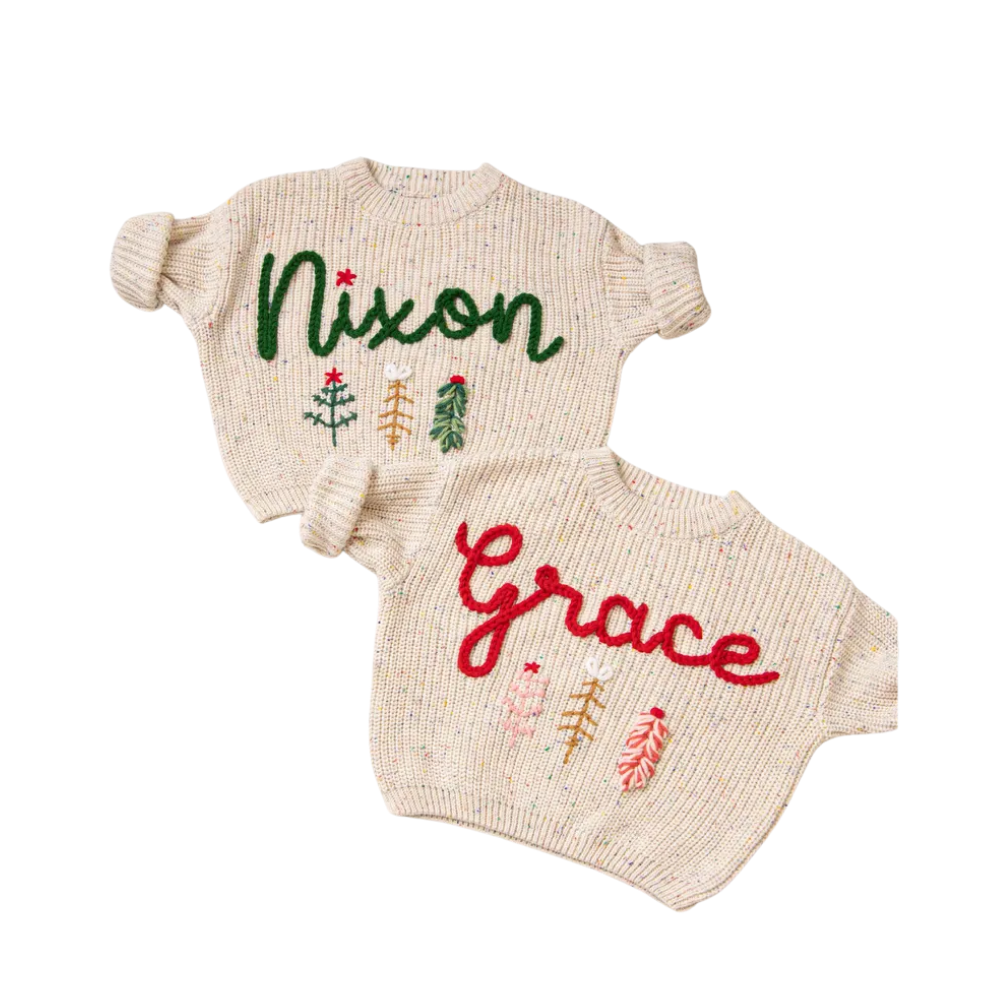 Custom Baby Name Christmas Embroidered Knit Sweater, Custom Christmas Holiday Baby Knit Sweatshirt BB0127
