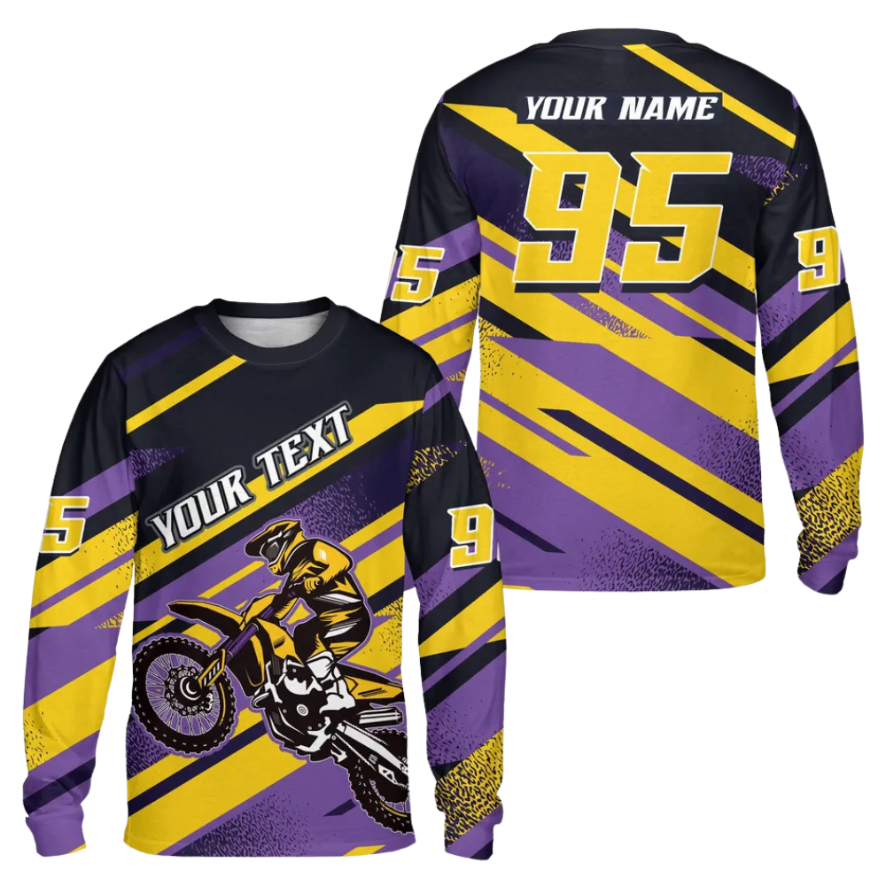 Custom Rider Green Black Dirt Bike Long Sleeve Men Jersey, Custom Racing Dirt Bike Jerseys MZ0094