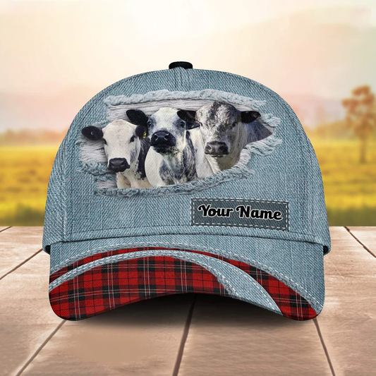 Speckle Park Red Caro And Jeans Pattern Customized Name Cap CA0093