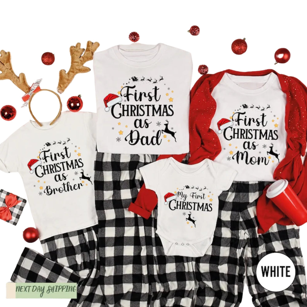 My First Christmas Custom 1st Christmas Matching T Shirt Family, Personalized First Christmas Family Shirts ET1006