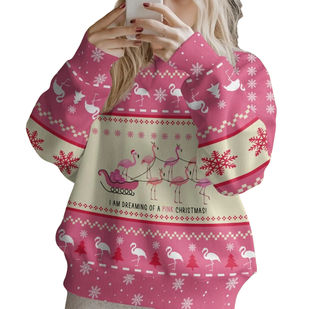 I Am Dreaming Of A Pink Christmas Flamingo Ugly Sweater For Women, Funny Christmas Flamingo Sweatshirt 2D1179