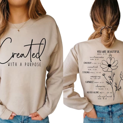 Created With A Purpose You Are Beautiful Sweatshirt Womens, Christian Jesus Sweatshirt 2D0323