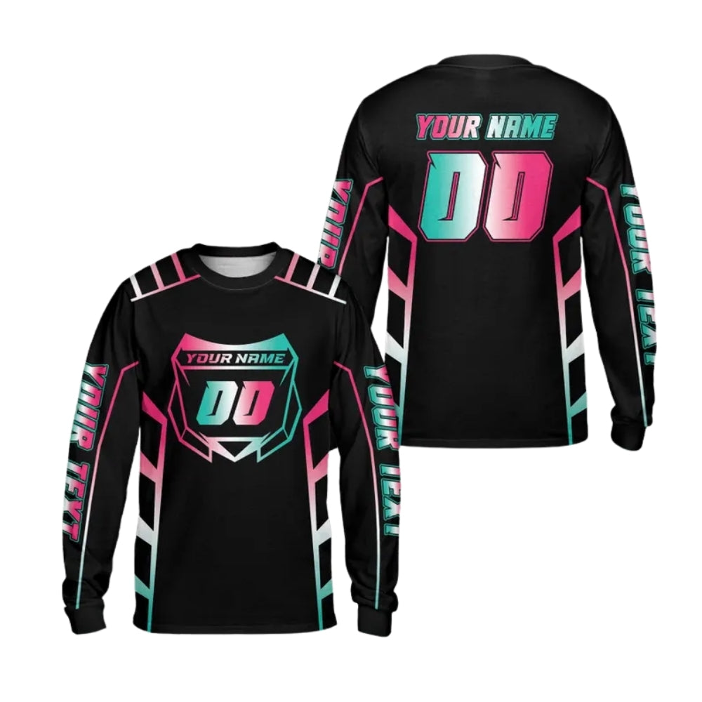 Custom Number Neon Gradient Motocross Long Sleeve Jersey For Men, Custom Neon Dirt Bike Shirts ME0024