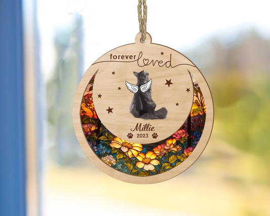 Sympathy Suncatchers, Cat Memorial Suncatcher, Custom Pet Sun Catcher OA0180