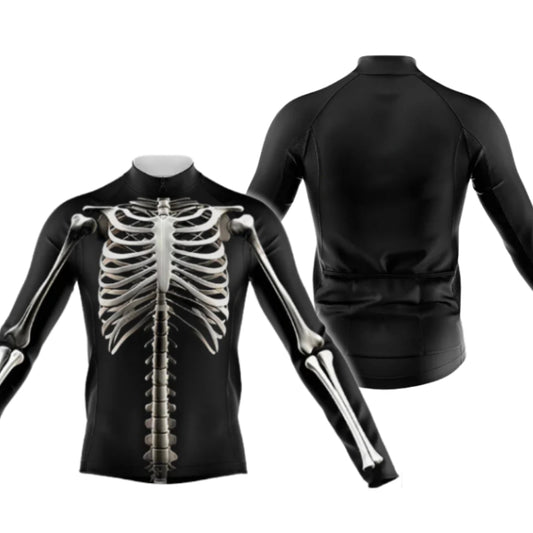 Black And White Skeleton Long Sleeve Cycling Mens Jersey, Skeleton Cycling Jerseys CG0719