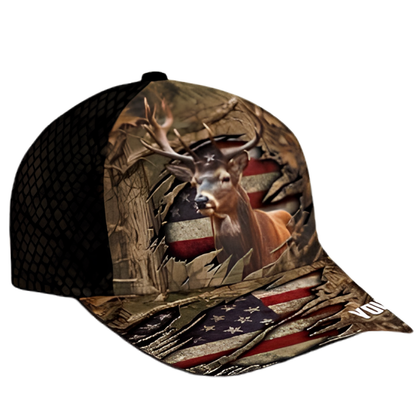Custom Retro US Flag Deer Huting Baseball Cap, Custom Deer Huting 3D Printed Caps CP0525