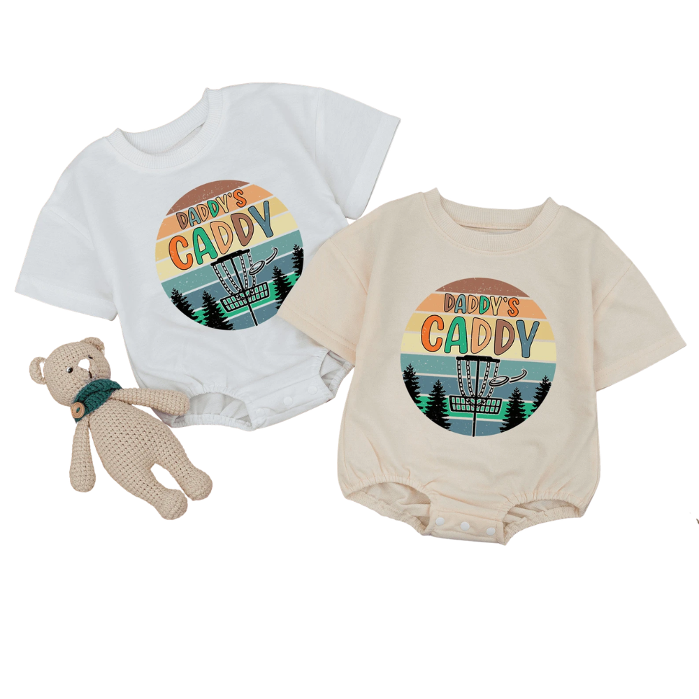 Daddy's Caddy Retro Disc Golf Baby T Shirt Romper, Baby Father Disc Golf Lover Romper BB0301