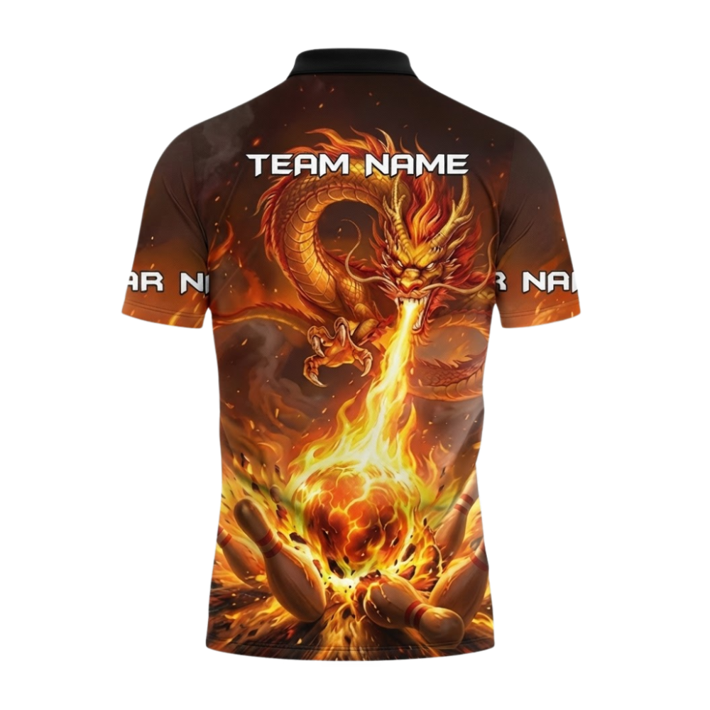 Custom Dragon Flame Bowling Polo Shirts For Men, Custom Dragon Bowling Team Shirts BZ1052