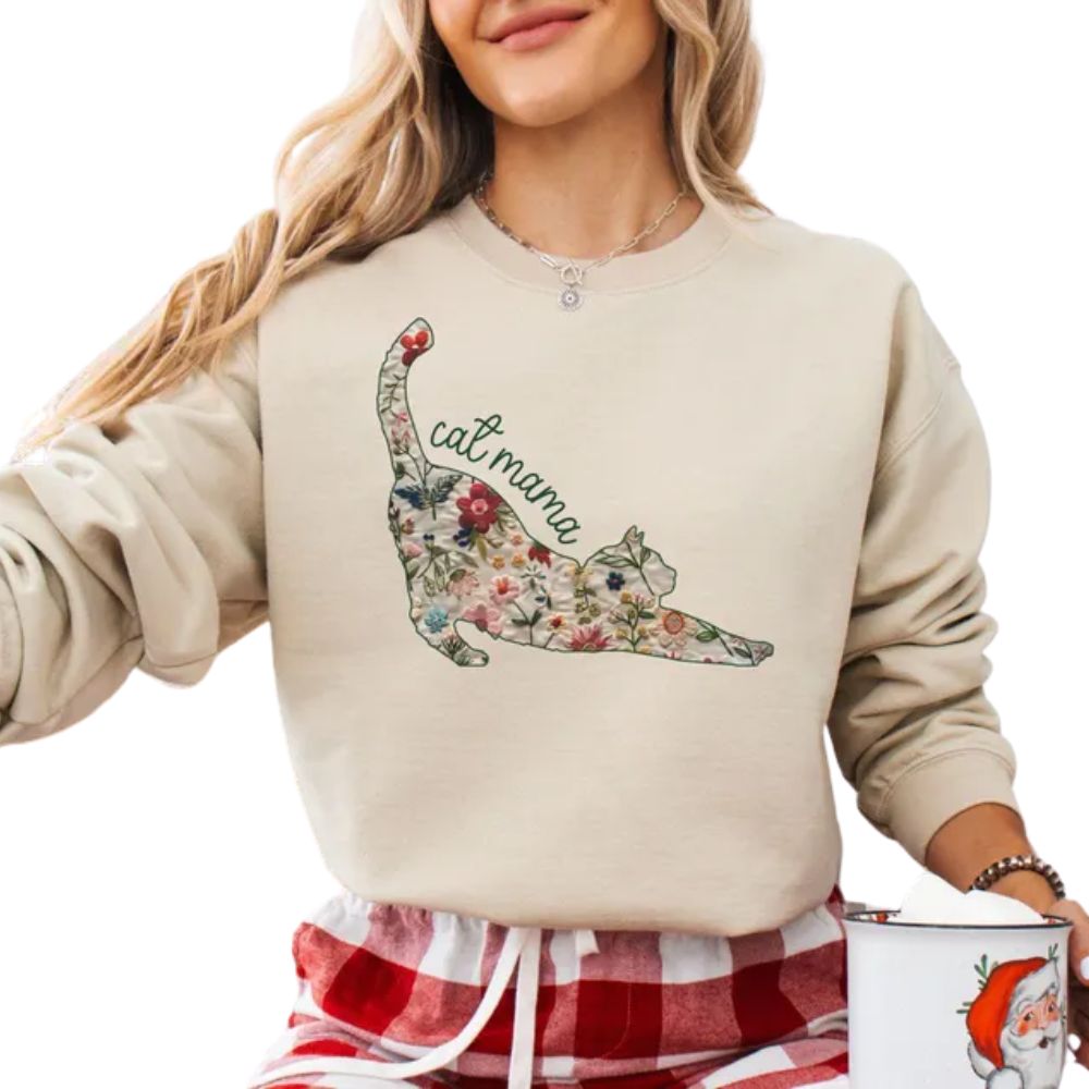 Cat Mama Wildflower Sweatshirt, Floral Cat Sweatshirt For Mom 2D0874