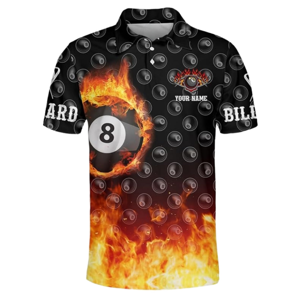 Custom Flaming 8 Ball Billiard Men Polo Shirt, Custom Flame Billiard Team Shirts BIZ0229