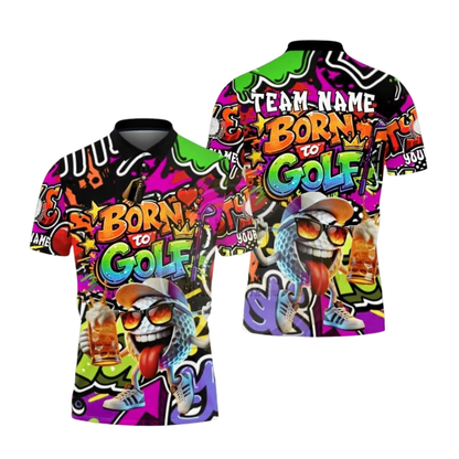 Born To Golf Personalized Team Multi Color Graffiti Beer Golf Polo Shirts Mens, Customized Funny Golf Shirts GZ0435